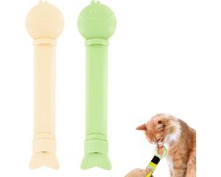 Allecto Plus - Kattenstripvoeders Dispenser voor Natte Snacks - Lepel Visvorm Kattenvoer - Kat Dierbenodigdheden - Geel Groen - 2 stuks