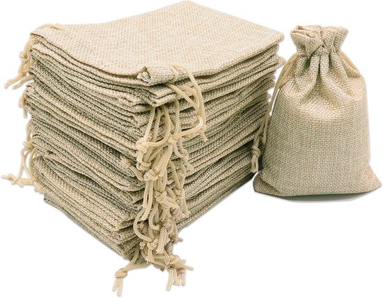 50 stuks - Katoenen canvas opberg zakjes - Tasje met afsluitkoord - 7 x 9 cm - Linnen zakjes - Herbruikbare zakjes met trekkoord - Cadeau tasje/goodie bags/bedankt zakje