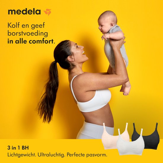 Medela 3 en 1 Soutien-gorge d'allaitement et pompe pour la grossesse, l'allaitement et l'expression - Doux avec stretch - Zwart - Taille M