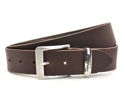 Timbelt Leren Werkriem met metalen passant - Werkbroek Riem - Workwear - Bedrijfskleding Riem - Leer - Bruin - Lengte totaal 130 cm / Riemmaat 115