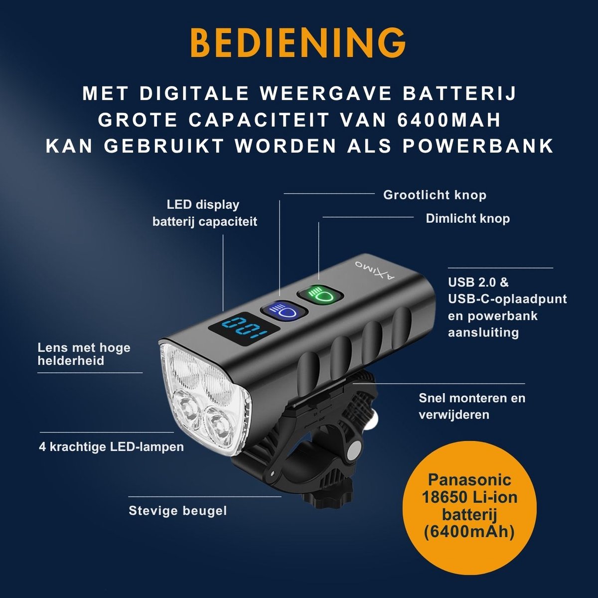 Towwoo Fietslampenset, 9600 mAh, 8000 lumen, led-fietsverlichting