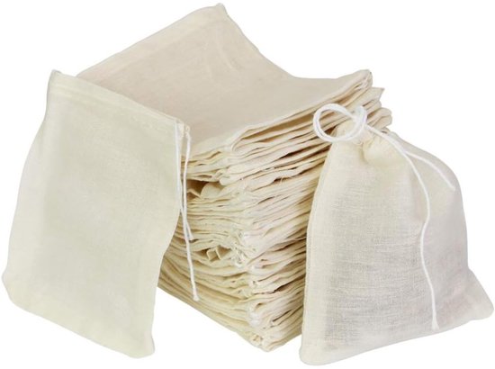 50 stuks - katoenen tassen - netzak - met verstelbaar trekkoord - herbruikbaar - cadeauzakje - stoffen tassen voor knutselwerkjes - stoffen tas voor schildermaterialen - verjaardagstasje - cadeau tasje - bedankt zakje - 8 x 10cm
