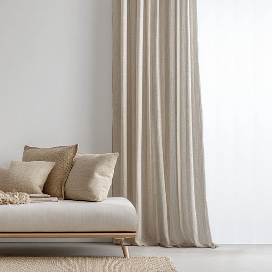 HOOMstyle Kant en klaar gordijn met haakjes Noa - Inbetween - Plooiband - 140x270 - Zand / Taupe