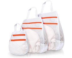 3 stuks - Waszakken - dubbele rits waszak - waszak met handvat - wasmachine zakken met rits - anti-deformatie - voor truien , shirts , ondergoed , sokken - wit - 30x30 cm , 40x40 cm , 50x50 cm