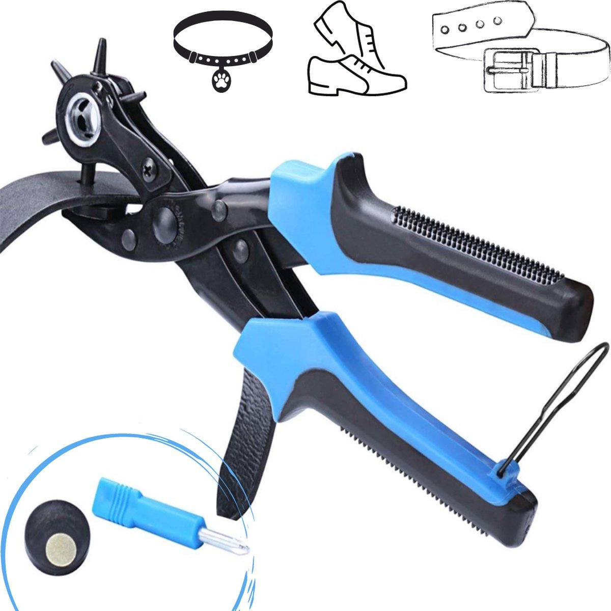 Gaatjestang voor riem - Gatentang - Gaatjesmaker - Extra sterk en scherp - Ergonomisch en duurzaam - Revolvertang - Leergereedschap - Gatenmaker - Ponstang