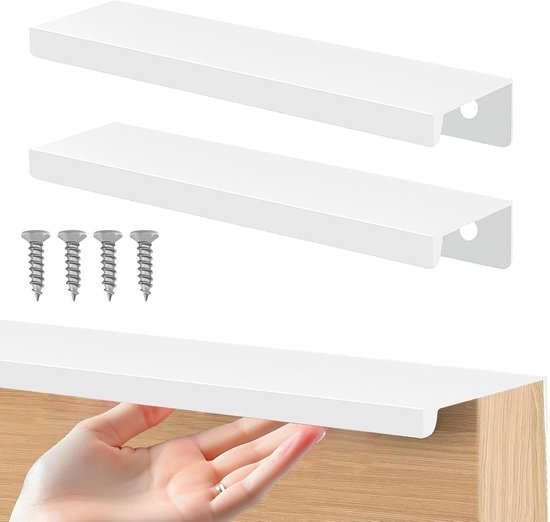 4 stuks meubelgrepen, verborgen deurgreep, kastgrepen, aluminium ladegreep, verborgen handgrepen, onzichtbare meubelgrepen, keukengrepen, wit, 20 cm