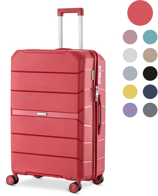 SKYCASES Urban Adventurer - Grote Reiskoffer - Cijferslot - 49x30x75cm - 110L - XL Rolkoffer Groot - Spinner wielen & Kofferslot - Rood V2