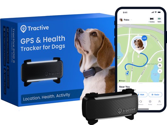 Tractive DOG 6 – Honden GPS met Gezondheid & Activity tracker - Past op meeste halsbanden – Zwart