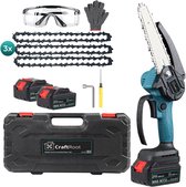 CraftRoot Elektrische Mini Kettingzaag - Draadloze Compacte Kettingzaag - Handkettingzaag - Snoeizaag - Takkenzaag - 2x 4.0Ah Accu's - Opberg Koffer - Persoonlijke Bescherming - Brushless