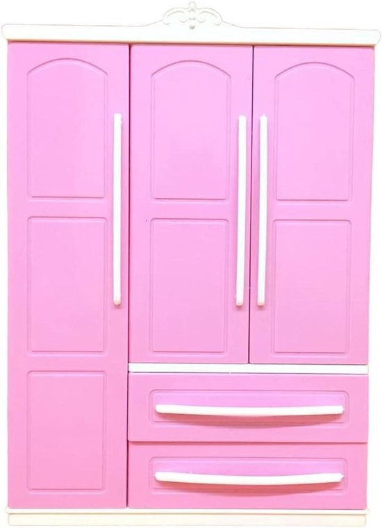 ColorBaby WOOMAX 49362 Houten Poppenkast Met 3 Kleerhangers - Roze Poppenkledingkast Voor Babypoppen