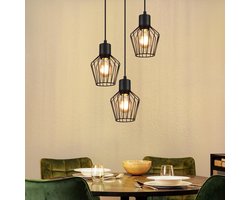 NETTLIFE Hanglamp E27 - 3-Lichts - Zwart - Metaal - Vintage Pendellamp - kooivorm - Eettafel Pendellamp MAX.25W - Retro Woonkamerlamp - voor Keuken | Slaapkamer | Cafe | Woonkamer