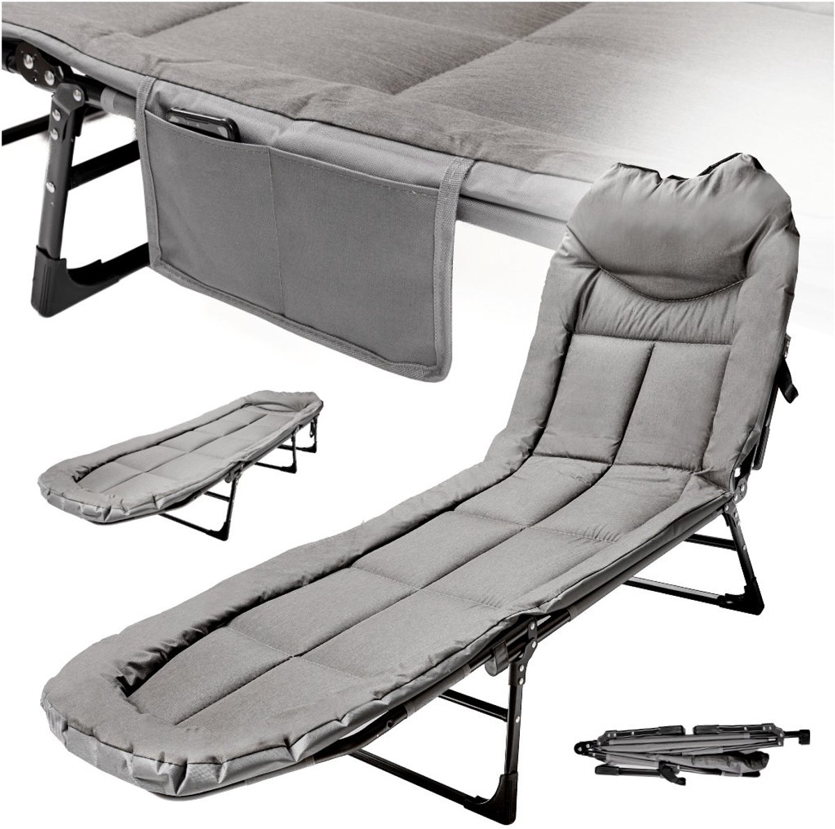 MOZY® - Visbed - Grijs - 190x63x30cm - Inklapbaar - tot 100 kg - Karper Stretcher - Ligbed - Veldbed - Kampeerbed - Campingbed - Zonnebed