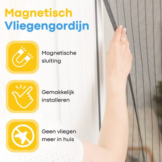 FLOOQ Premium Magnetisch Vliegengordijn Modern 184x210cm Zwart - Deurhor - Vliegenhor - Insectenhor Hordeur - Incl. bevestigingsmateriaal van Merkloos — afbeelding 3