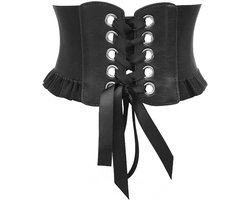 SNQ Dames Vetersluiting Korset - Elastisch - Brede Leren Riem - Bandage Stretch Riem - Kostuum Riem - Strikband - Taille Riem - Heup Riem - Zwart