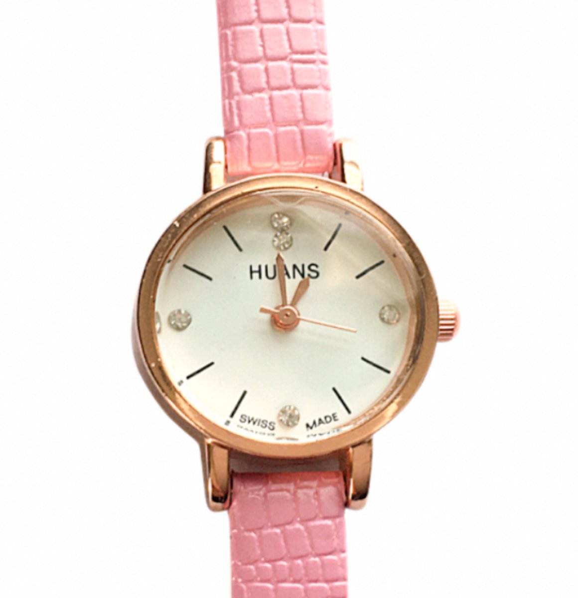 Huans Horloge- Leer-Krokodillenlook- Roze- 22.5 cm - Charme Bijoux