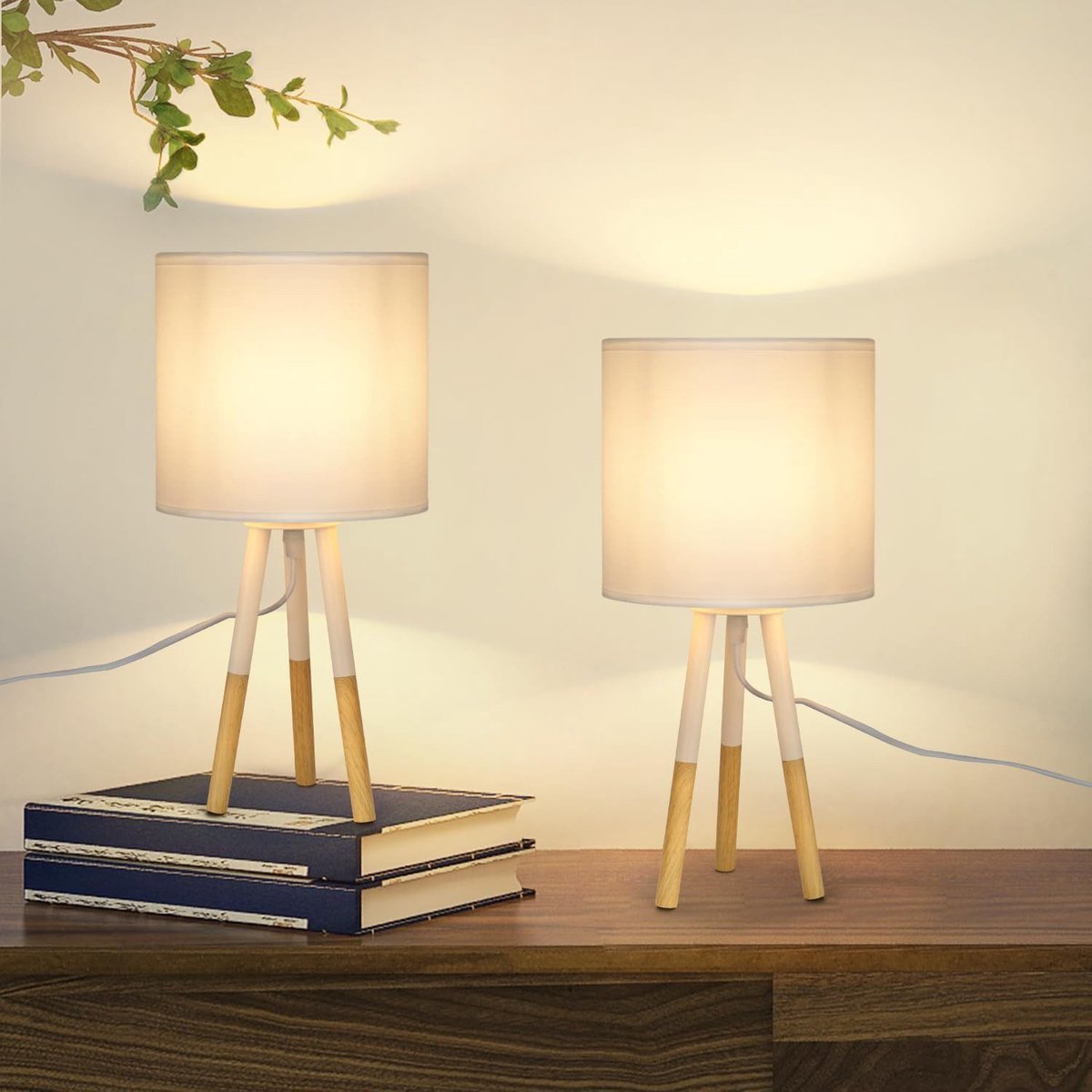 NETTLIFE Tafellamp - 2 Stuks - E27 fitting - Wit - modern Nachtlamp - Stof Design - Nachtlamp Max.40W - voor slaapkamer | woonkamer | hotel | café | restaurant - zonder lamp