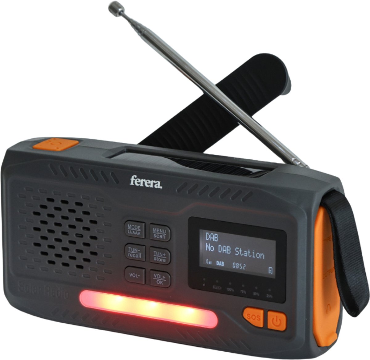 Ferera Draagbare Noodradio - Robuuste Emergency Radio - Survival Noodpakket - Solar Opwindbaar - Powerbank Zonneenergie - USB - Opwindbaar - Zaklamp - Noodrantsoen - AM/FM/DAB+