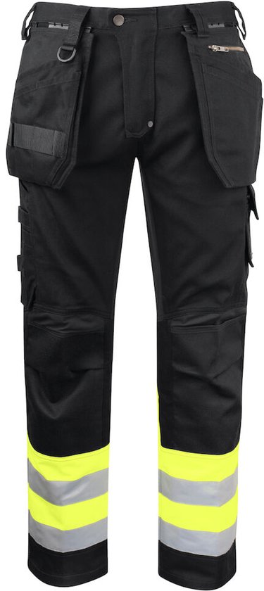 Pantalon haute visibilité ProJob 6524 avec poches genoux et poches à clous 646524 - Jaune/ Zwart - C58