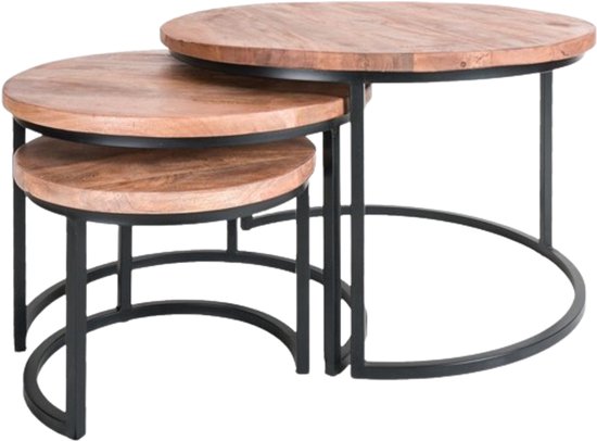 Deco4yourhome® - Table basse lot de 3 - Bois de Mango - Table basse ronde - Zwart - Lukas