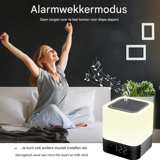EXCITAT Nachtlampje - Wake up Light - Luidsprekers boxen - Bluetooth luidspreker - Wekker - Draagbare - Dimbaar - Aanraakkleurverandering — afbeelding 4