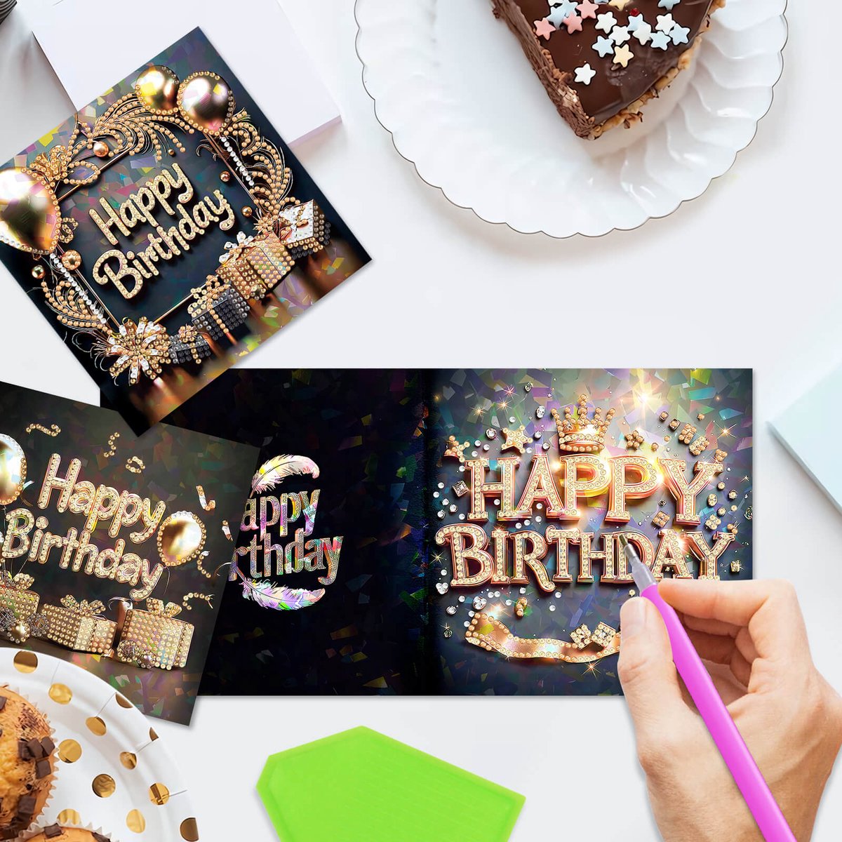 Adorzy Diamond Painting Kaarten – 8 Verjaardagskaarten met envelop - Diamond Painting Volwassenen – Diamond Painting Volledig Pakket — afbeelding 5