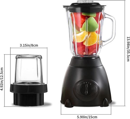 Royalty Line® SME600 Blender - Blender Smoothie Met Koffiemolen - 800W - 1.5 Liter - 3 Snelheden - Smoothie Maker Met Glazen Kan - Blender To Go - RVS van Royalty Line — afbeelding 5