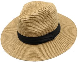 Zonnehoed - Reishoed - Heren & Dames - Panama Hoed - Zomer Zonnehoed Dames - Strohoed Verstelbaar - Fedora - Dames UV Zonnehoed - Strohoed - Strandhoed - 56-58 Cm - Naturel