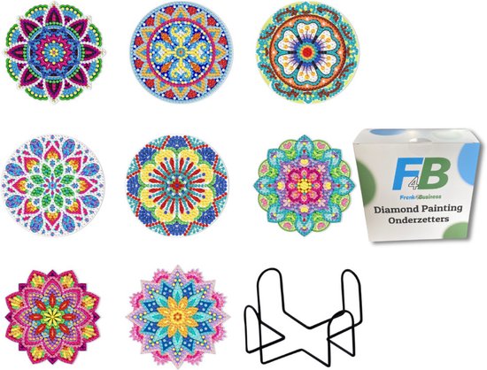F4B Diamond Painting Onderzetters Mandala (1) - 8 stuks - Met houder