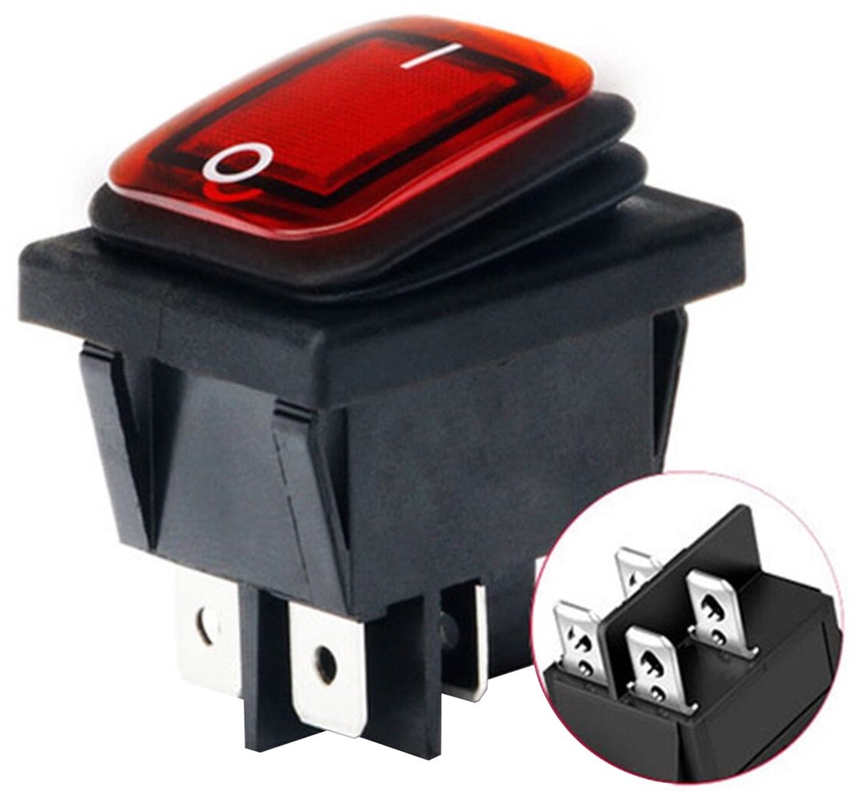 Orbit Electronic Wipschakelaar ON-OFF - 4-pins - 30x22mm - 16A 250V - Spat Waterdicht - KCD4-201-16 - Rood
