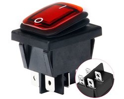 Orbit Electronic Wipschakelaar ON-OFF - 4-pins - 30x22mm - 16A 250V - Spat Waterdicht - KCD4-201-16 - Rood