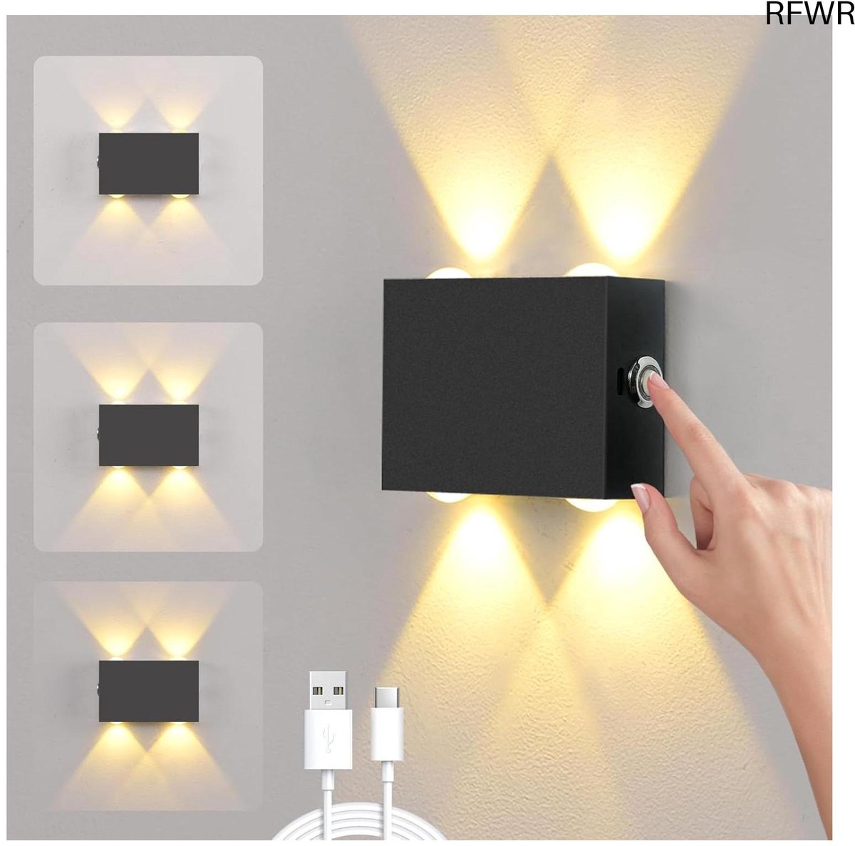 RFWR® Oplaadbare Draadloze Wandlamp met Touch Schakelaar en Warm Wit Licht
