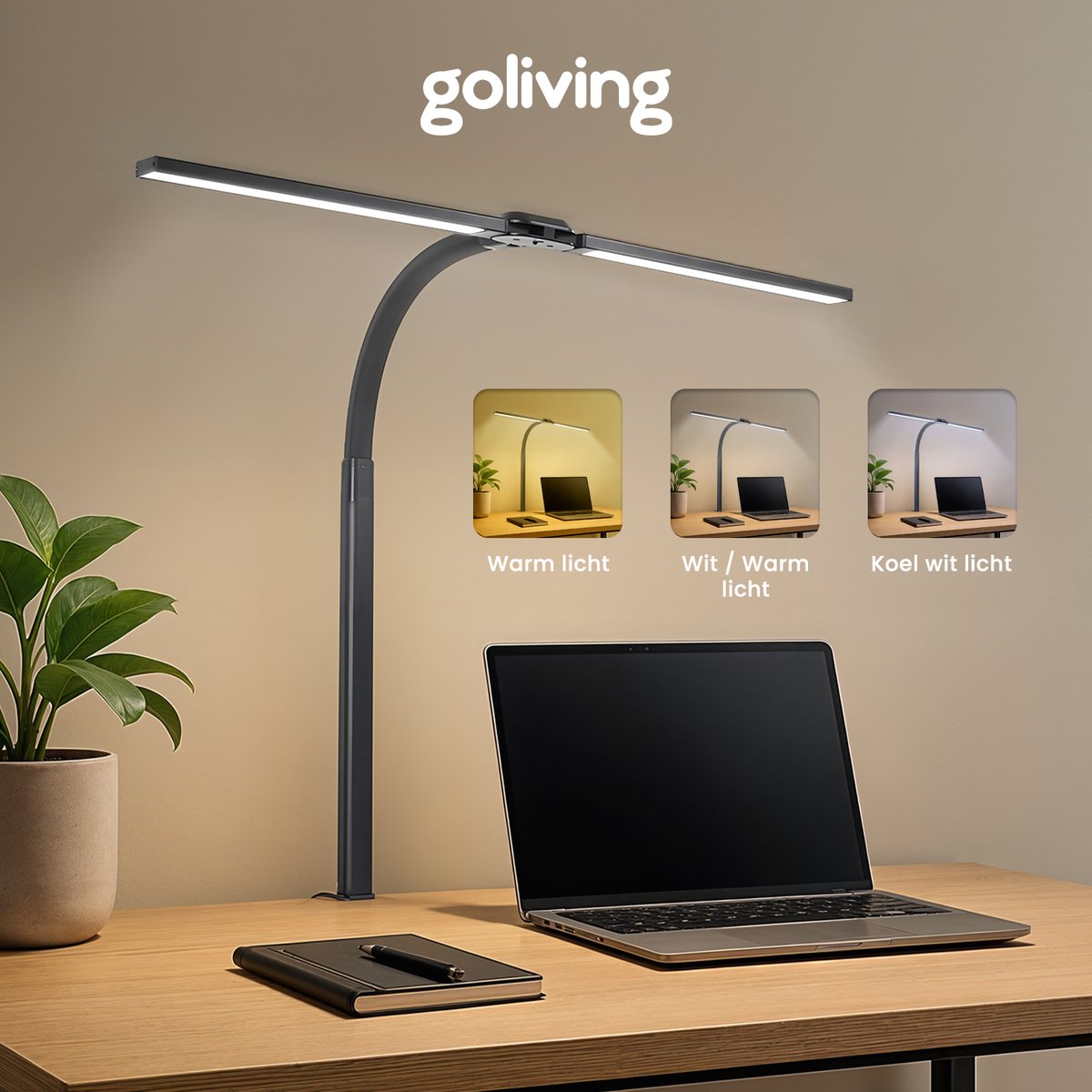 Goliving Bureaulamp met Klem XL - 78 CM - LED Dimbaar met Afstandsbediening - Klemlamp - Tafellamp - Leeslamp - Flexibel - Ledlamp - Touch Bediening - Softclose - Zwart thumbnail 8