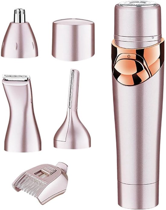 Ontharing voor vrouwen, 4-in-1 pijnloze gezichtshaarverwijderaar, oplaadbare bikinitrimmer, draagbaar elektrisch scheerapparaat, feilloze epilator, scheermesjes voor vrouwen, schaamhaar, wenkbrauwen, neus, lip, gezicht, benen, lichaamshaar