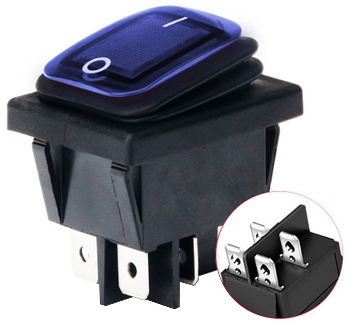 Orbit Electronic Wipschakelaar ON-OFF - 4-pins - 30x22mm - 16A 250V - Spat Waterdicht - KCD4-201-16 - Blauw