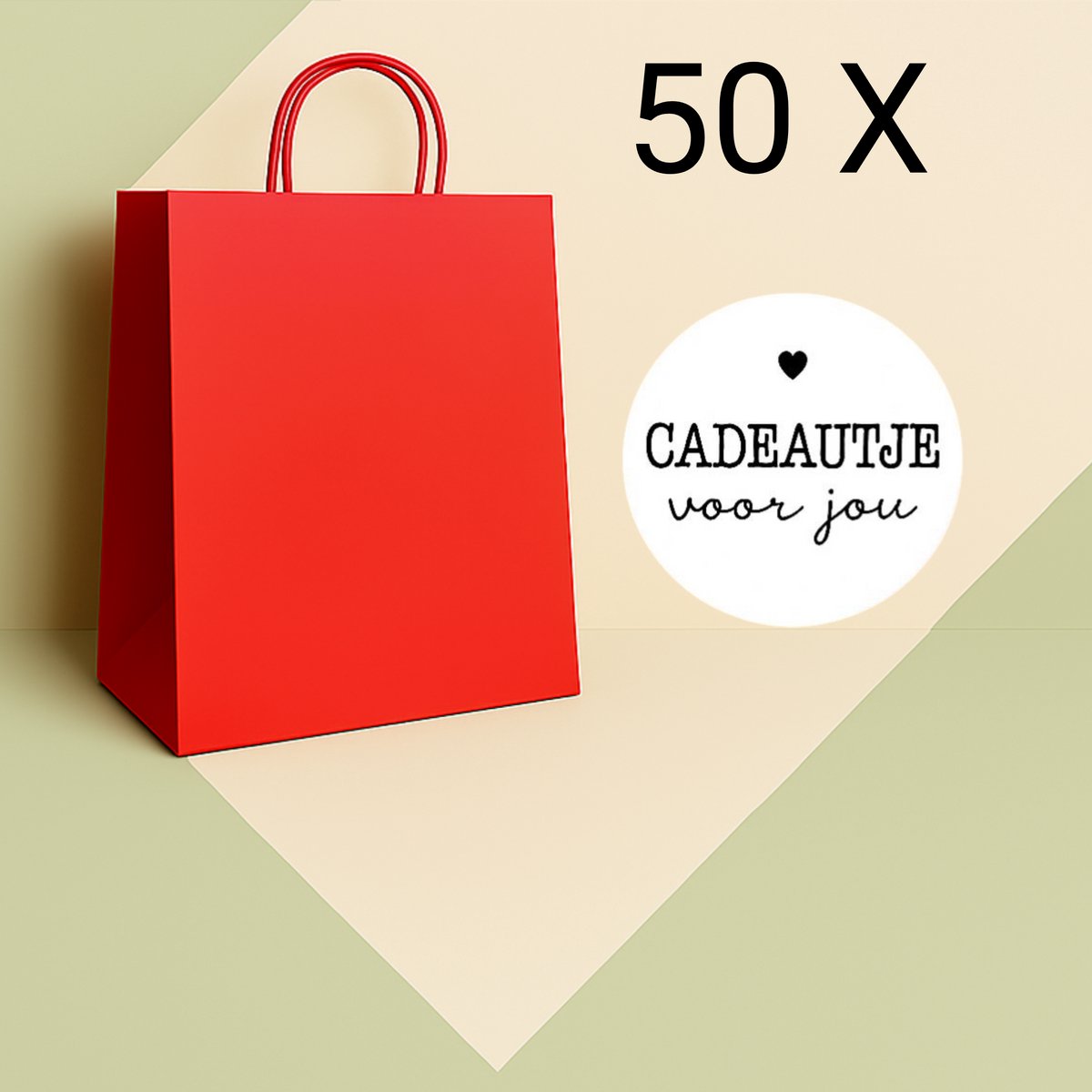HGN Papieren Tasjes -Cadeautasjes-Cadeauzakjes-50 Stuks-Rood-Incl 50 Stickers twv 9,95-18+8x22 cm