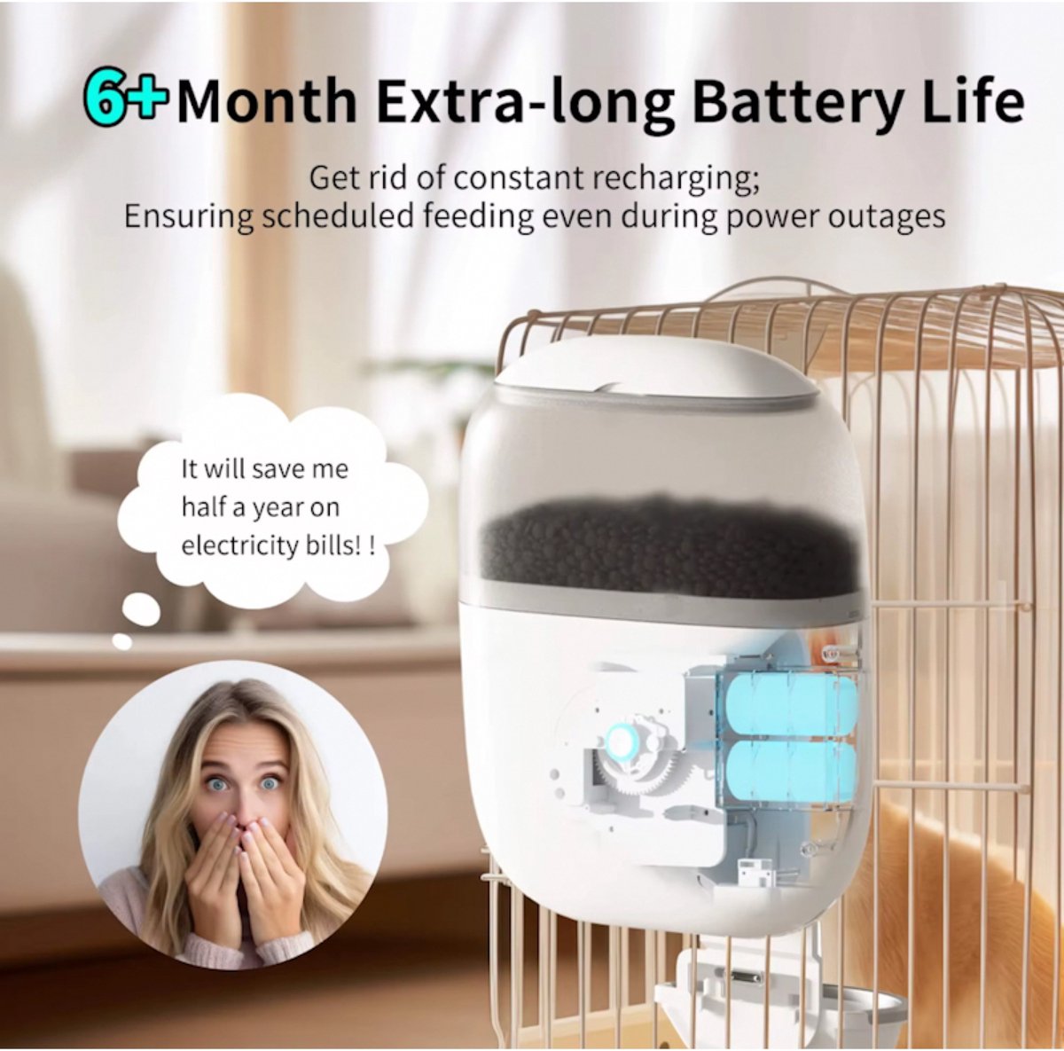 LaNicole-Automatische voerbak-Pet feeder 1.8L-Huisdiervoeder-Dispenser-Hangend-Konijnen-kleine dieren-met Camera-2.4G/5G Wifi milijoen pixels HD-Camera WIFI thumbnail 3