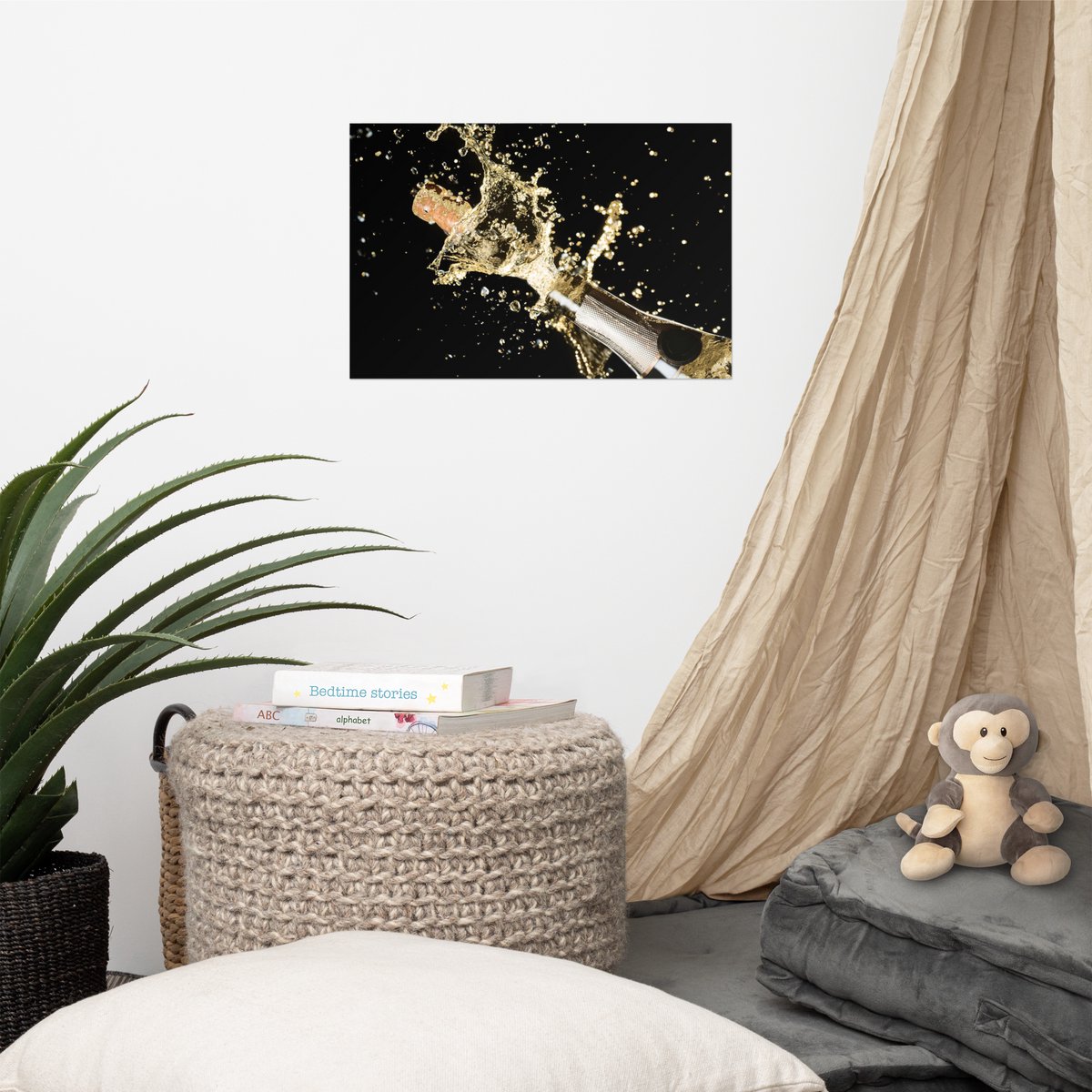 Luxe Acrylglas Kunstwerk met Champagne & Bladgoud – Stijlvol Accent