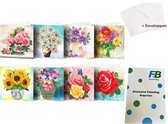 F4B Cartes de fleurs 8 pièces (1) Peinture de diamants 15x15cm | Pierres rondes | Avec Enveloppes | Fleurs | Jeu de cartes | Roses | Tournesols | Enfants | Forfait Adultes et Enfants