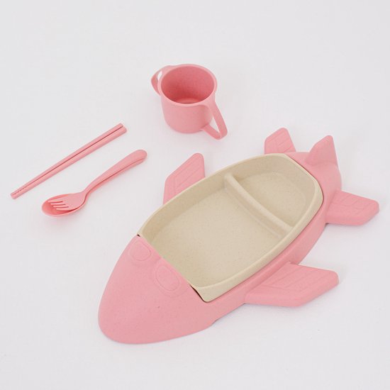 Sorrisini Kinderservies, 3-delige bestekset met gedeelde borden, roestvrij stalen bestek, magnetronbestendig plastic servies voor aanvullende voeding, Bluey Design