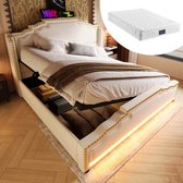 Tweepersoonsbed 160x200 cm, metaal, met ledverlichting en USB-oplader