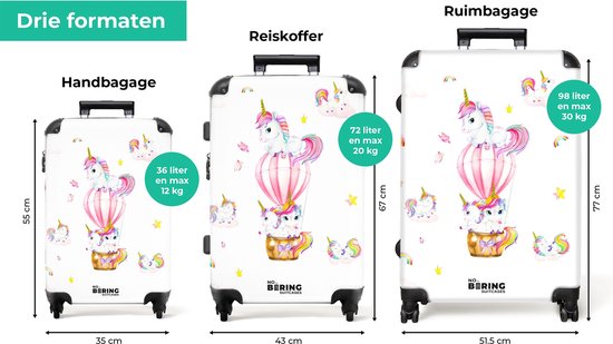 NoBoringSuitcases.com® - Grande valise - Valise légère - Unicorn - Arc-en-ciel - Montgolfière - Étoiles - Rose - Meiden - Valise 4 roues - Grand trolley XL - 98 litres de bagages