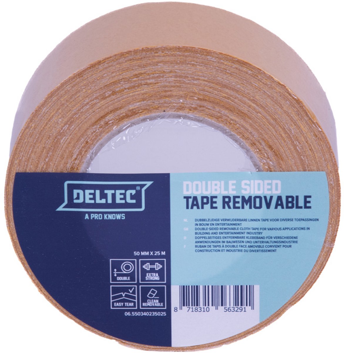 Deltec Dubbelzijdig linnen expotape 50mm x 25m