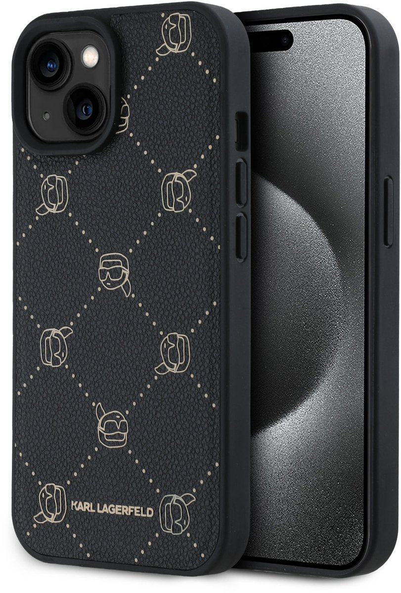 Karl Lagerfeld iPHone 14 Pro Backcover hoesje Magsafe - Karl Heads - Zwart