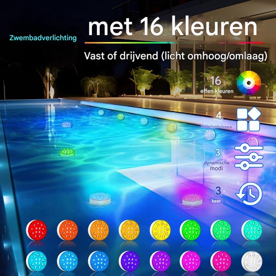 Led-zwembadverlichting, onderwaterlicht, drijvende zwembadverlichting, bal, RGB kleurverandering, drijvende lichten met afstandsbediening, IP67 waterdicht, voor zwembad, tuin, strand, gazon, vijver, 20 cm