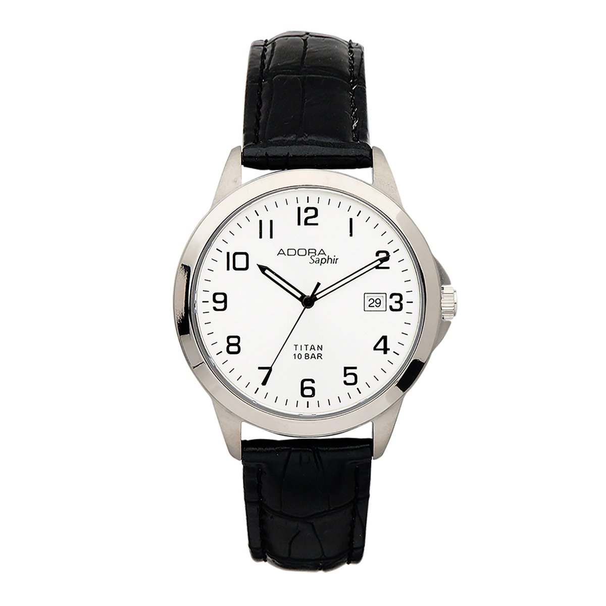 Mooi Herenhorloge - 37 mm - Titanium Horlogekast - Saffierglas - Zwarte Leren Band - Datum - 10 BAR Waterdicht - Model AS4138