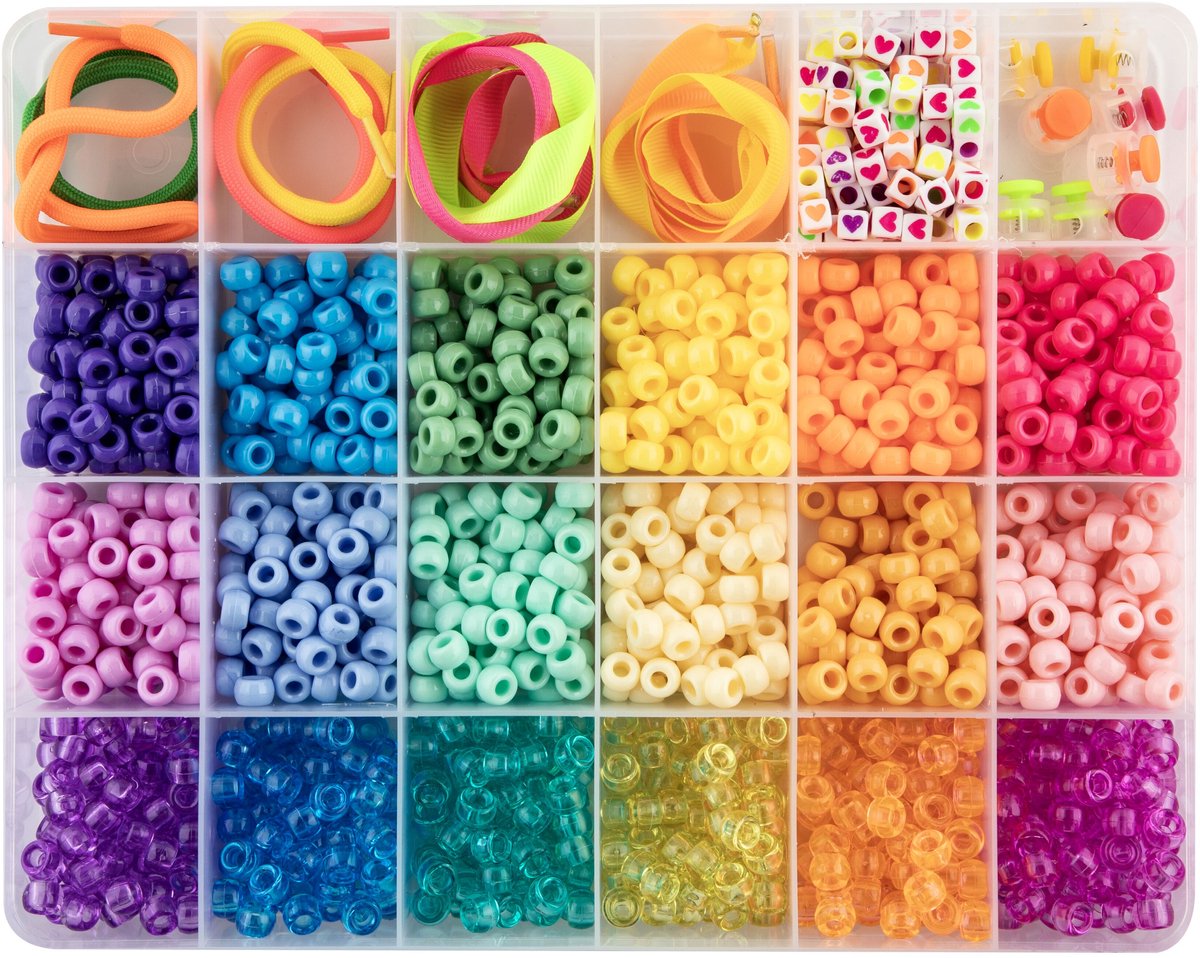 Pony Beads 1300pcs - Kralen Set voor Armbanden & Sieraden Maken - 18 Kleuren - Hartjes Kralen - Inclusief Armbandjes, druksluitingen en Opbergdoos - Vanaf 3 Jaar - Joya Creative — afbeelding 6