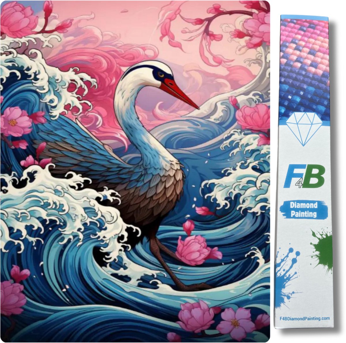 F4B Diamond Painting Zwaan in Golf - 40x50 cm - Vierkante steentjes - Dieren