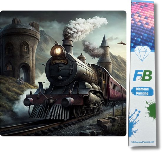 Train F4B pour Poudlard Peinture de diamants 40x40cm | Pierres carrées | Harry Potter | Poudlard Express | Disney | Véhicules | Trains | Forfait Adultes et Enfants
