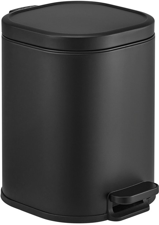 Prullenbak HÜSQ 5 litres - Poubelle à pédale à fermeture douce - Petite poubelle rectangulaire pour Toilettes, salle de bain, Cuisine ou bureau - Poubelle - Noir mat