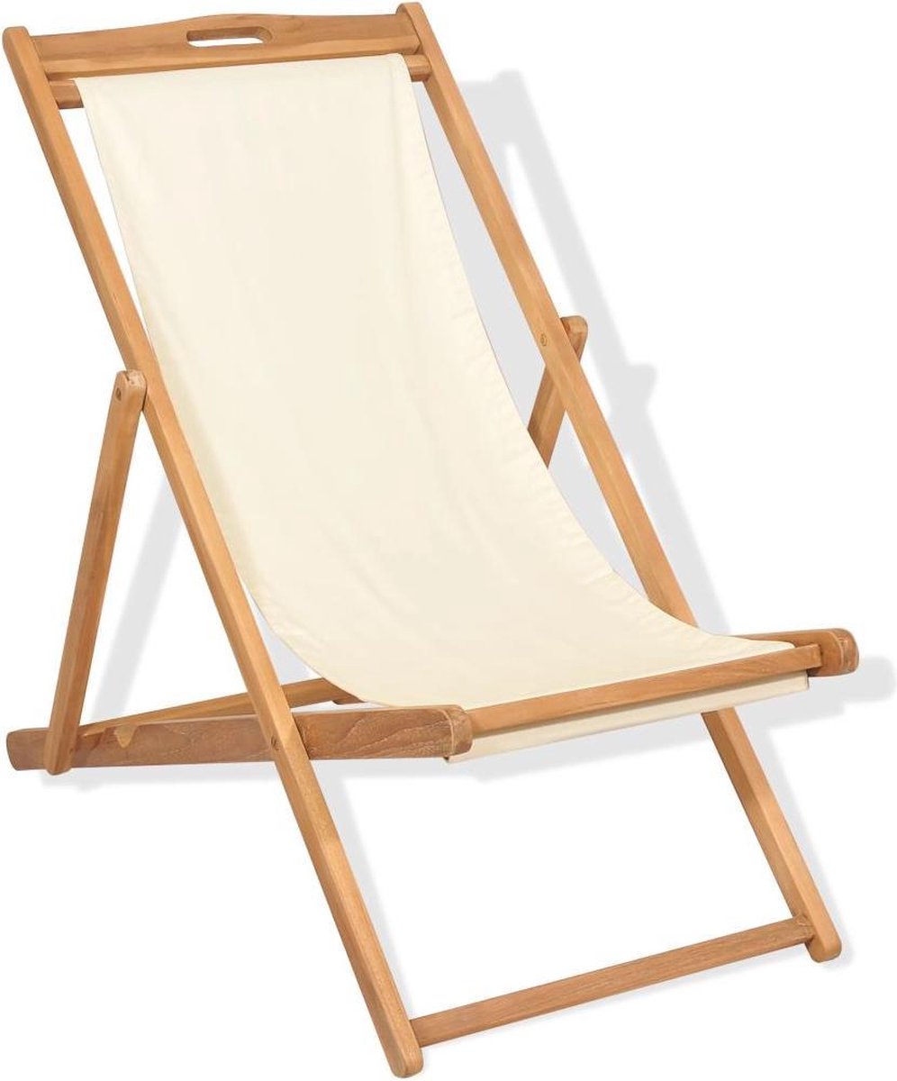vidaXL Ligstoel 56x105x96 cm teakhout crème